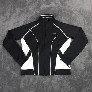 VTG Nike Track Jacket‎ Womens 12-14 Large Black Dri-Fit Windbreaker Y2K Swoosh
